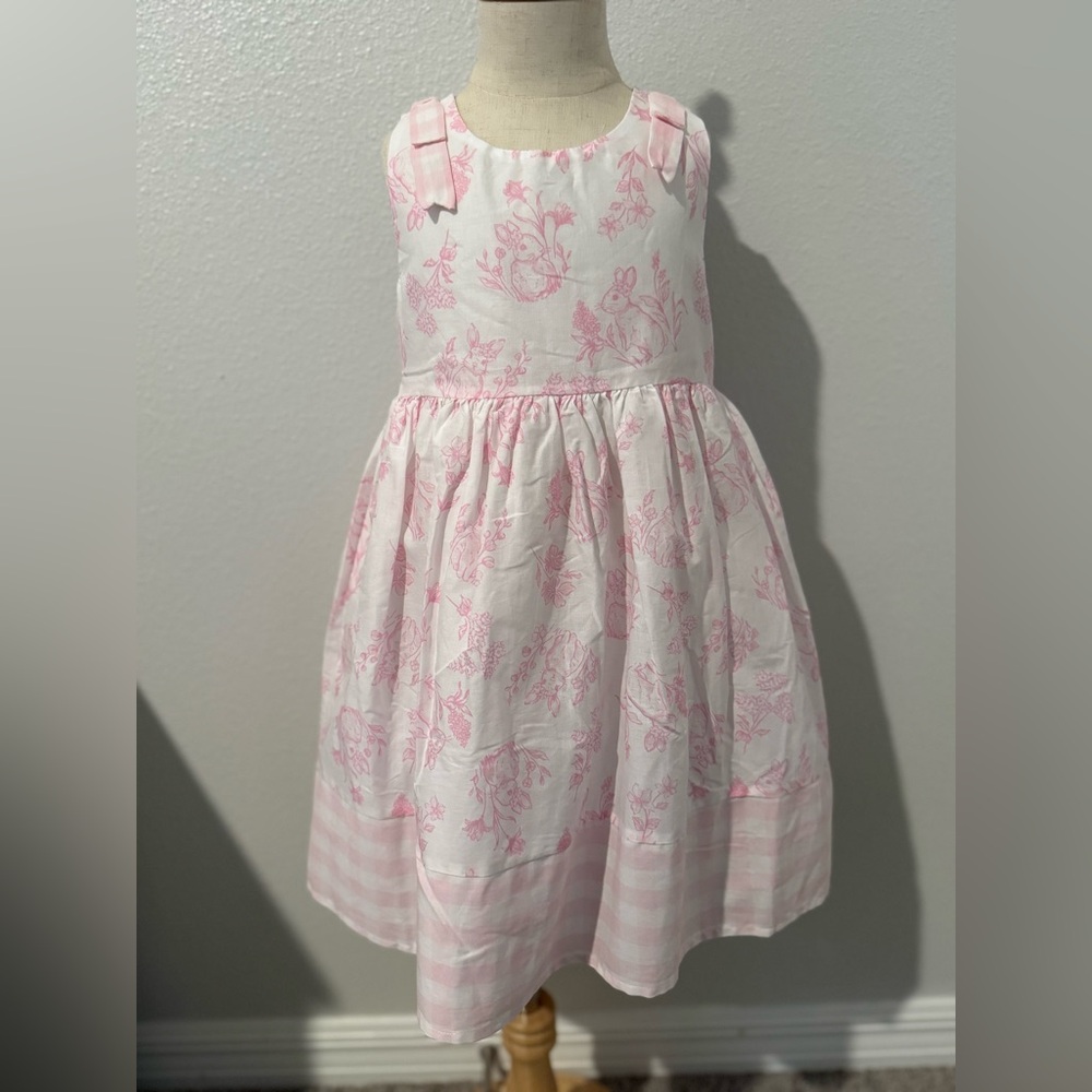 Shabby Chic Girls Bunny Easter Dress Pink Toile w/ Bow NWT